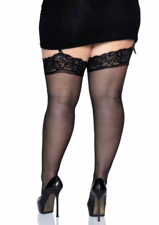 85005 leg avenue plus sheer thigh highs with lace top