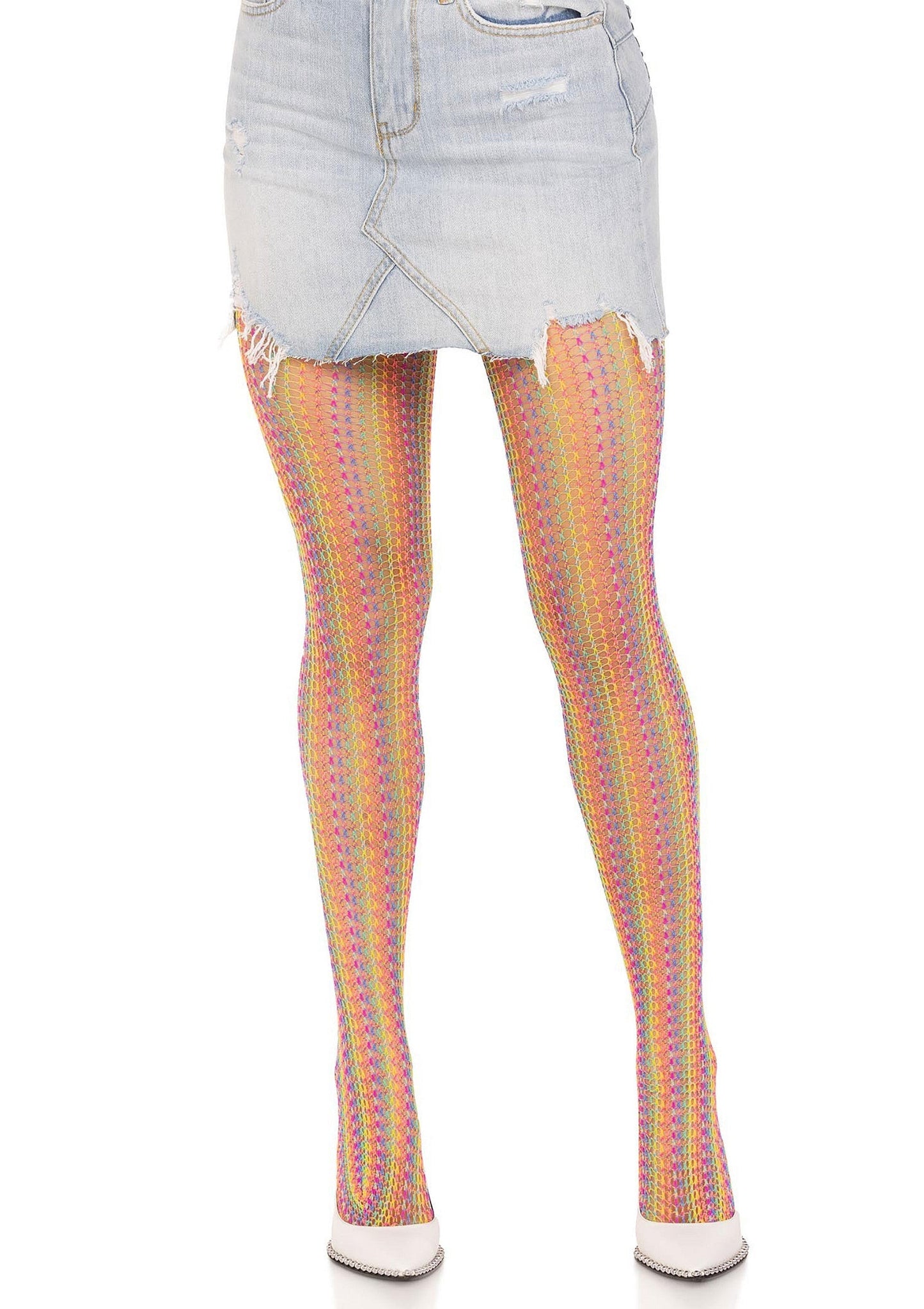 85036 leg avenue rainbow crochet net pantyhose