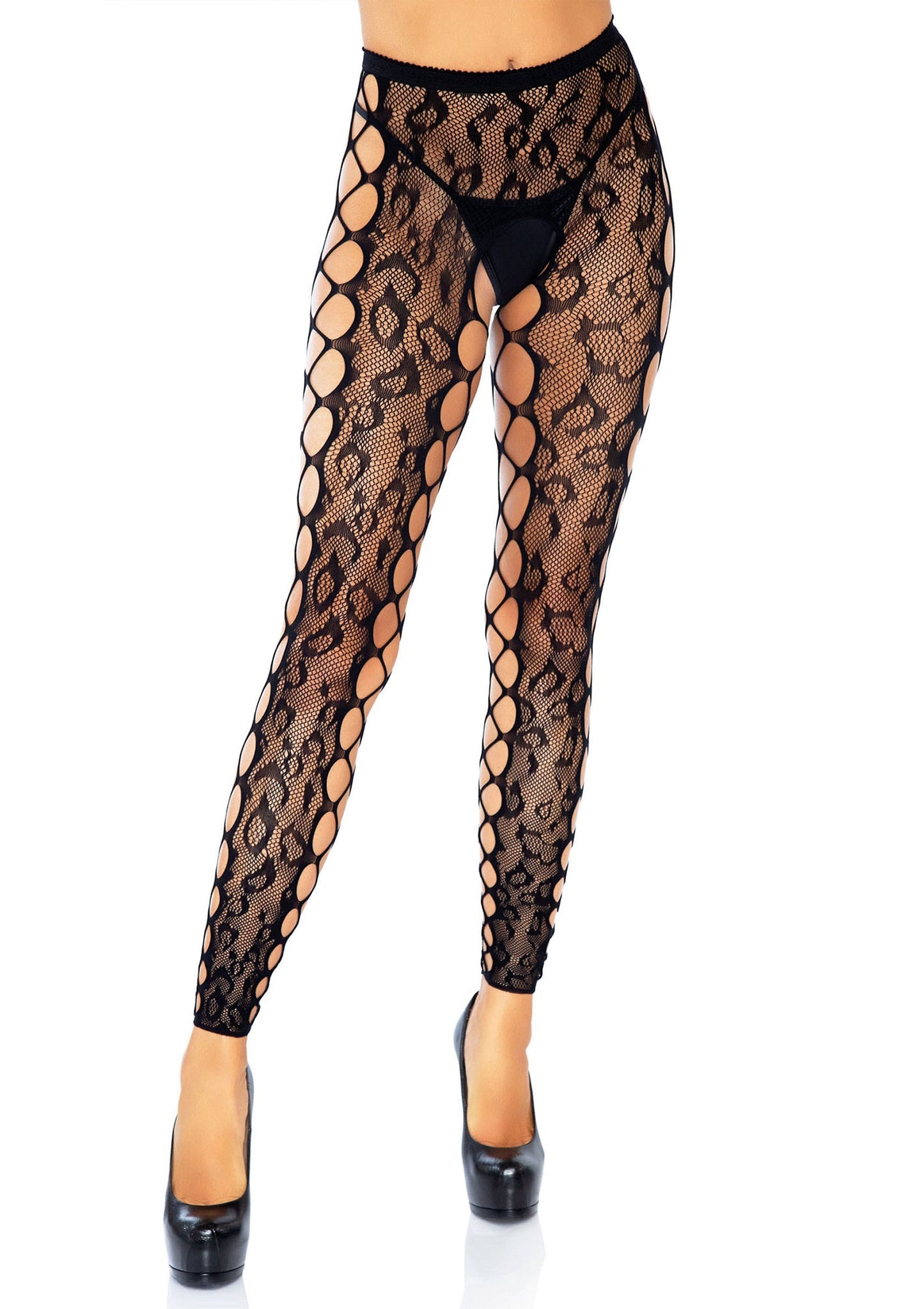 85194 leg avenue leopard footless and crotchless pantyhose