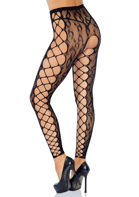 85194 leg avenue leopard footless and crotchless pantyhose