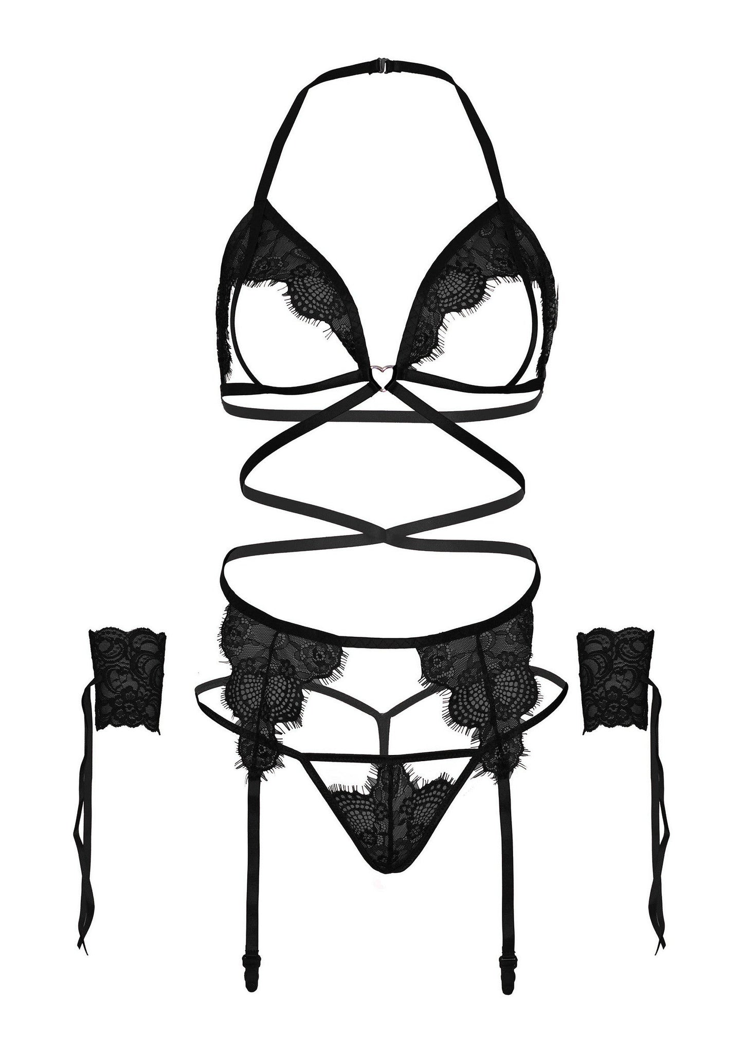85303 leg avenue very sexy lingerie open cup bra string garter belt and cuffs