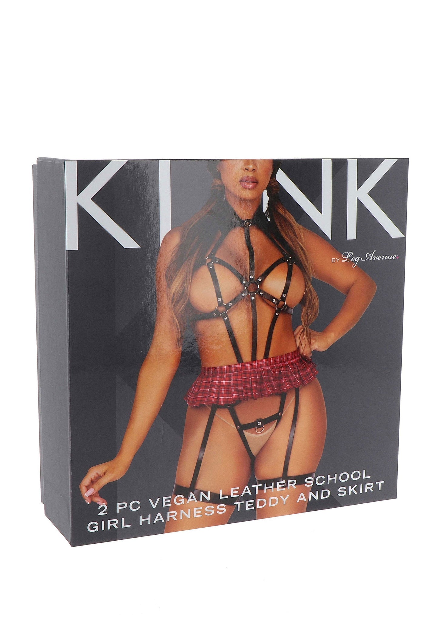 85628 kink vegan leather harness with collar and skirt