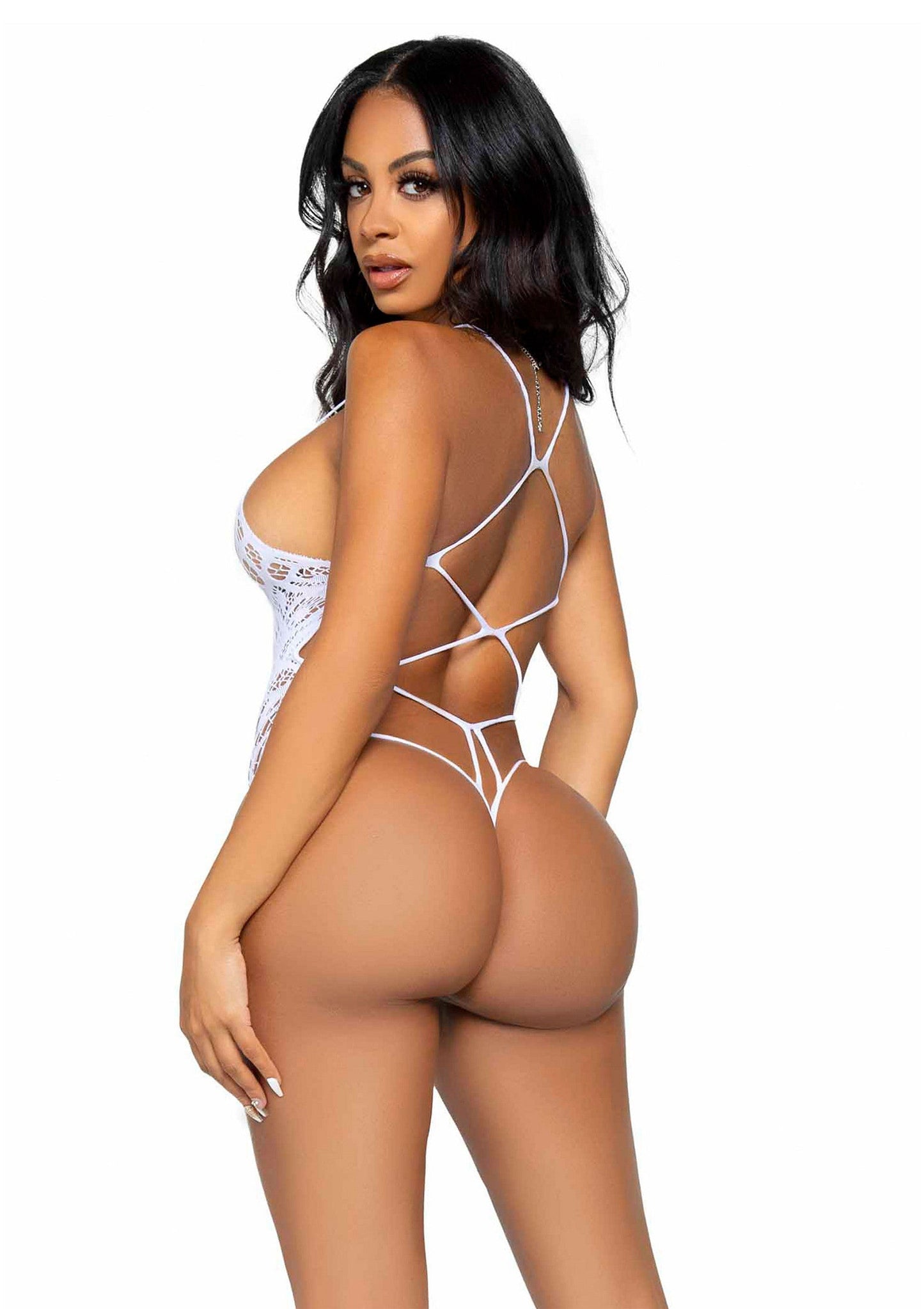 86607 leg avenue very sexy lingerie seamless lace teddy with strappy back