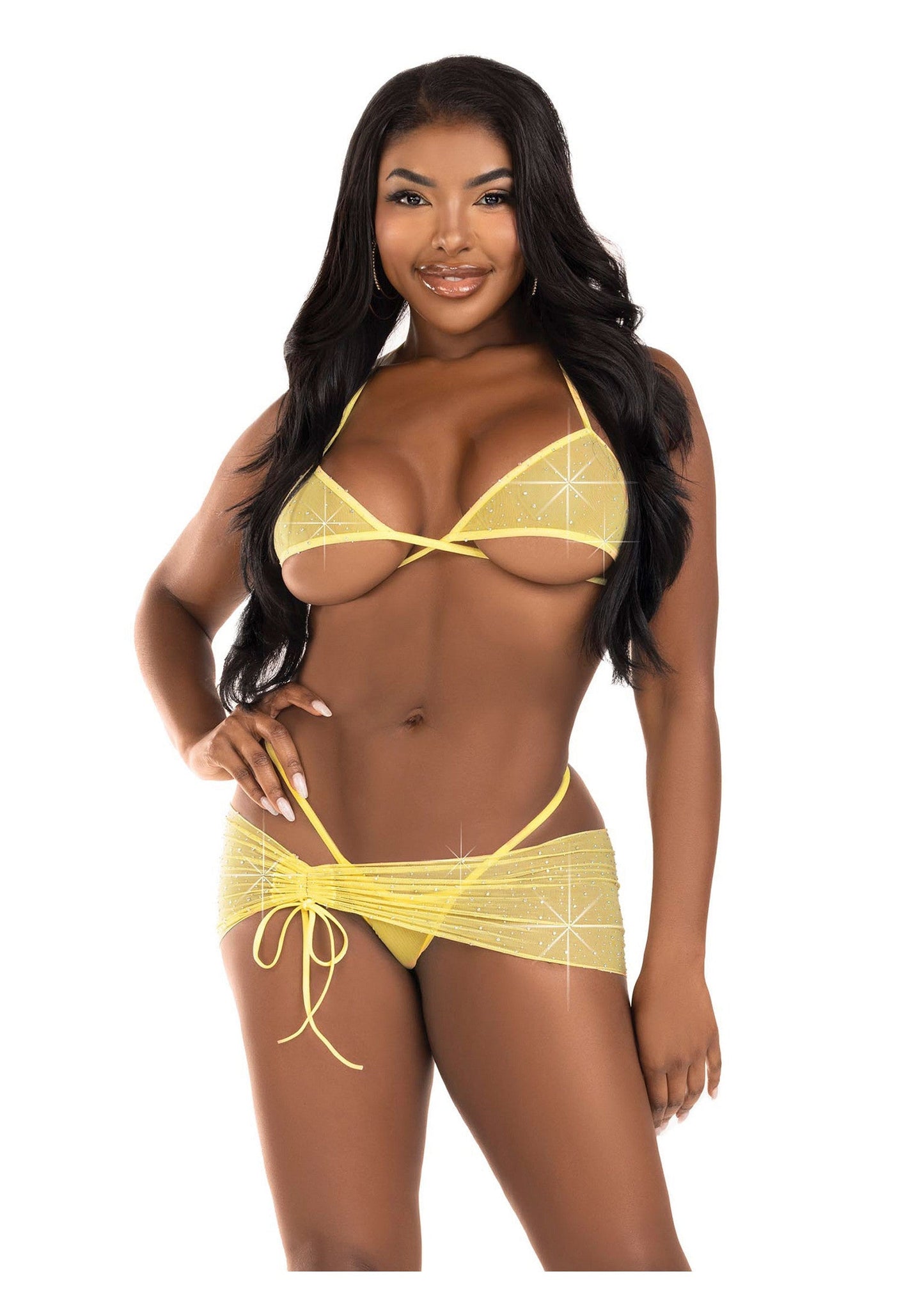 86630 leg avenue very sexy lingerie rhinestone bra top string and sarong