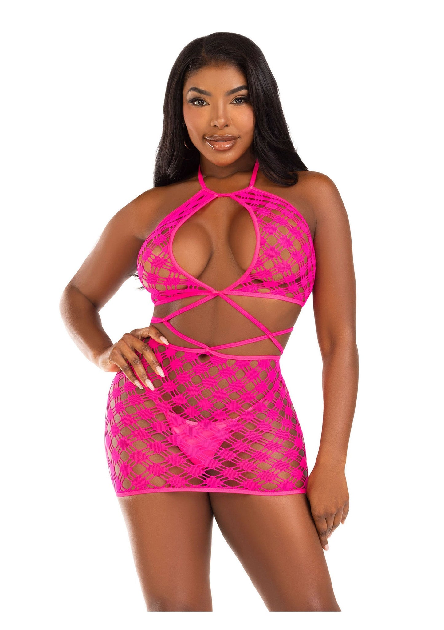 86637 leg avenue very sexy lingerie keyhole halter hardcore net mini dress