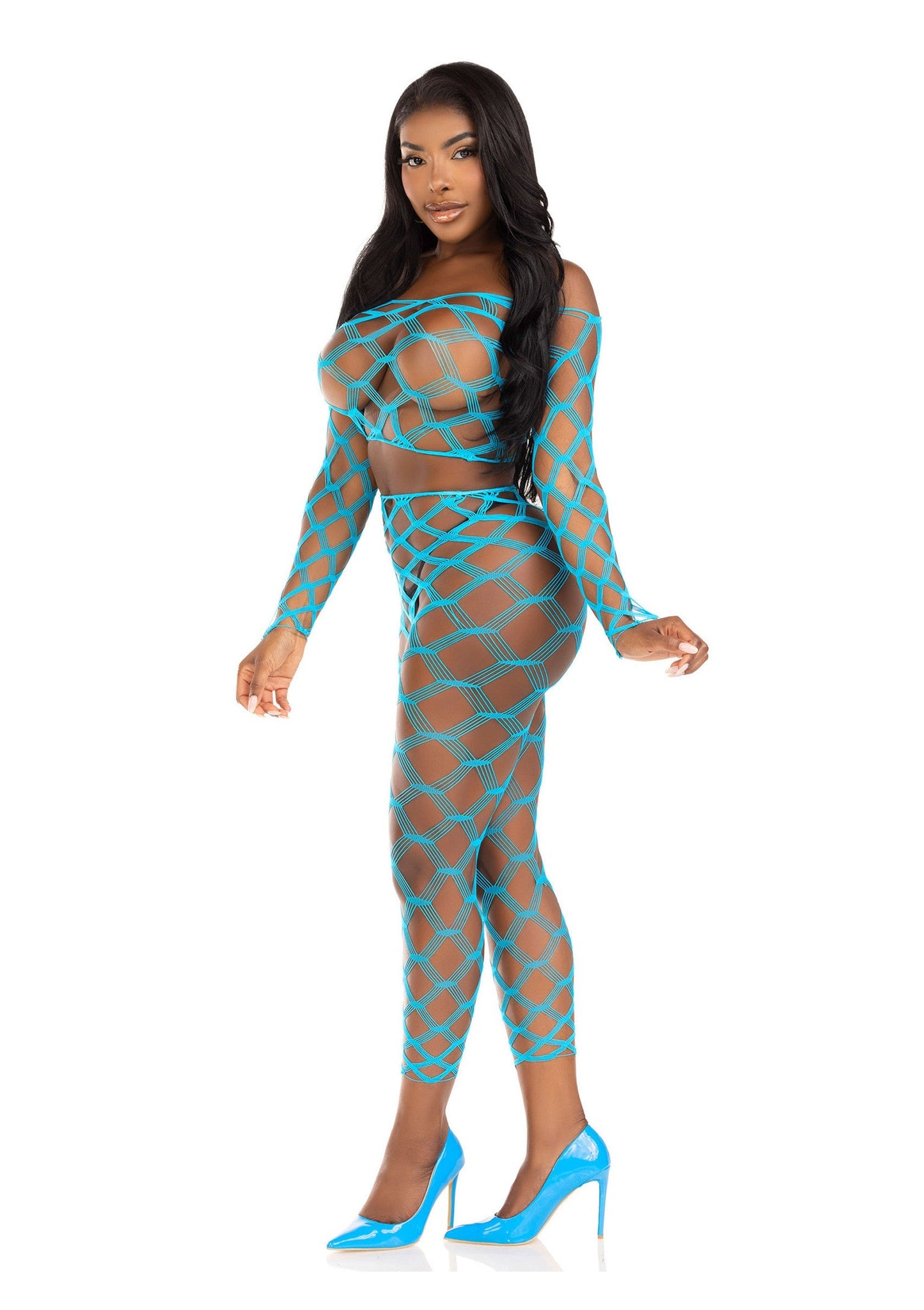 86643 leg avenue very sexy lingerie net crop top and footless tights