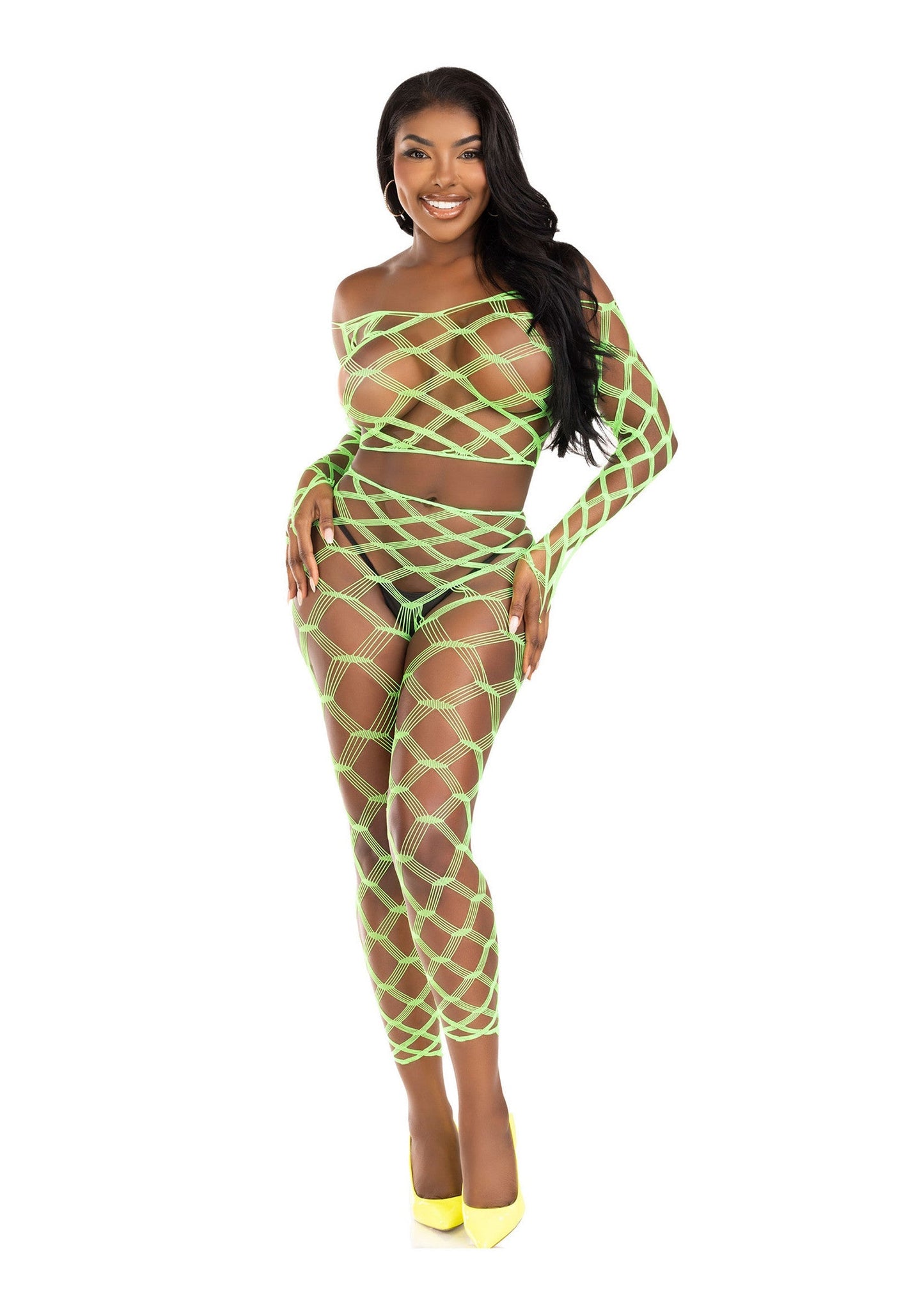 86643 leg avenue very sexy lingerie net crop top and footless tights