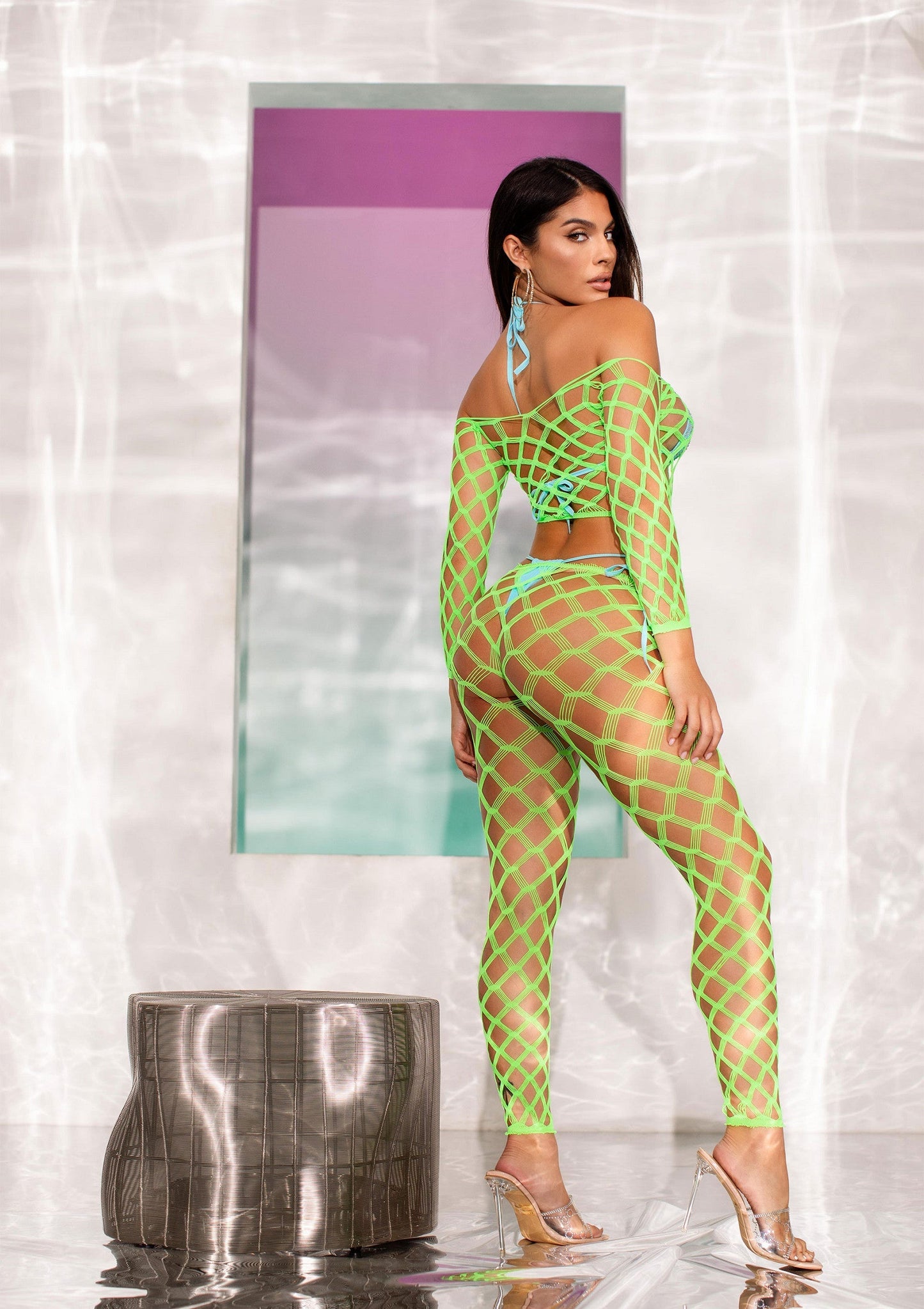 86643 leg avenue very sexy lingerie net crop top and footless tights