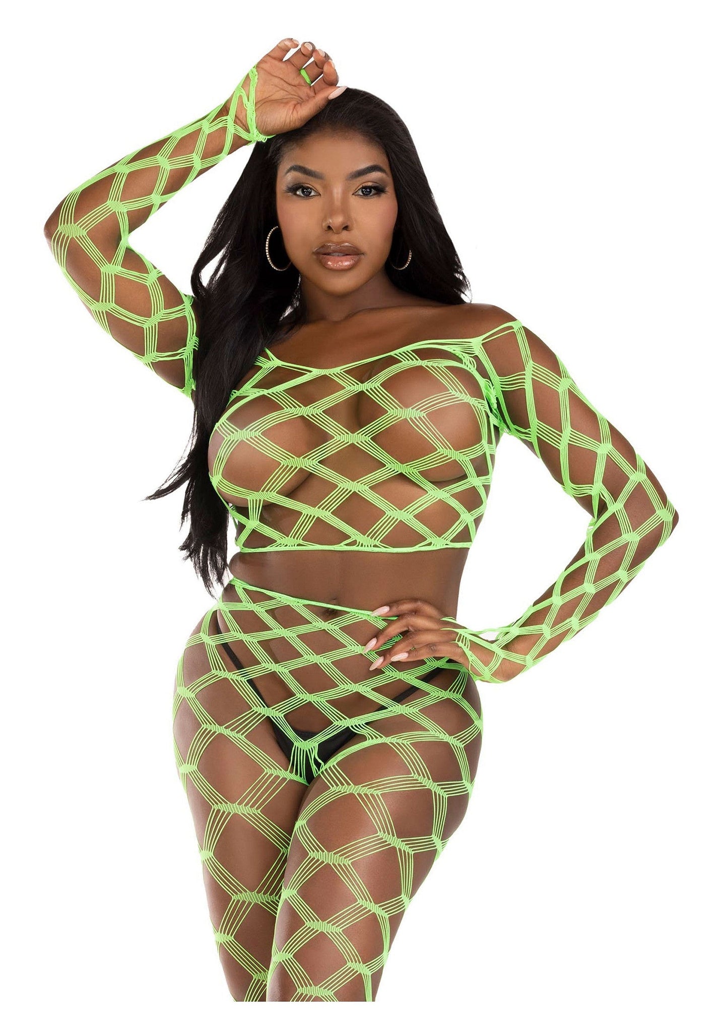 86643 leg avenue very sexy lingerie net crop top and footless tights