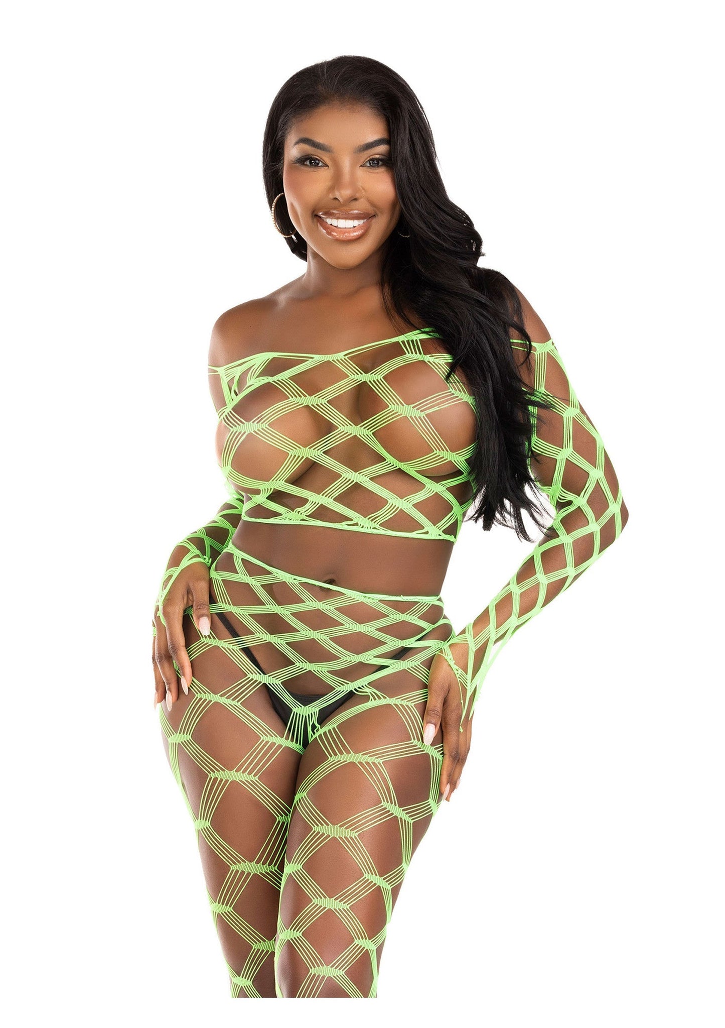 86643 leg avenue very sexy lingerie net crop top and footless tights