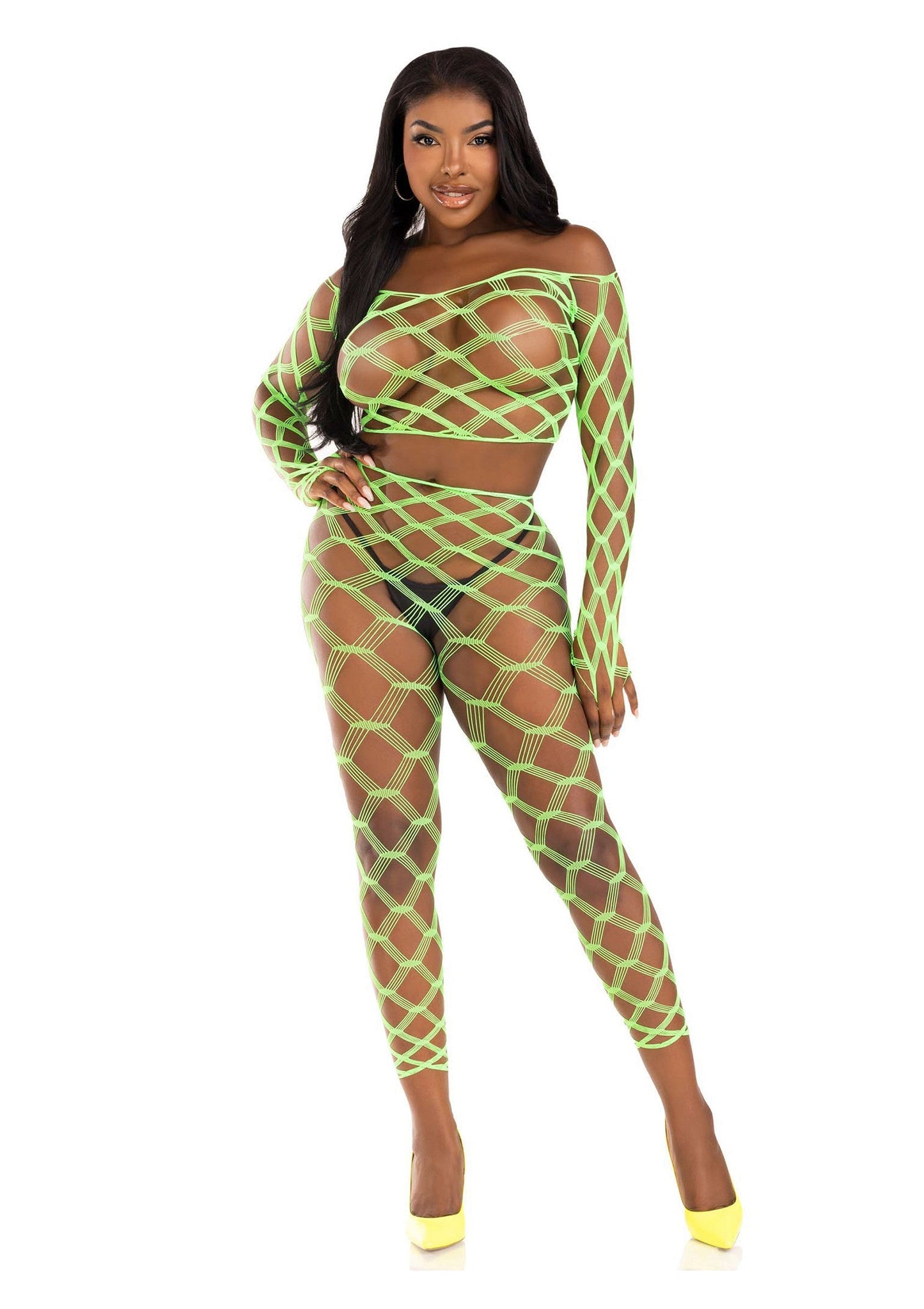 86643 leg avenue very sexy lingerie net crop top and footless tights