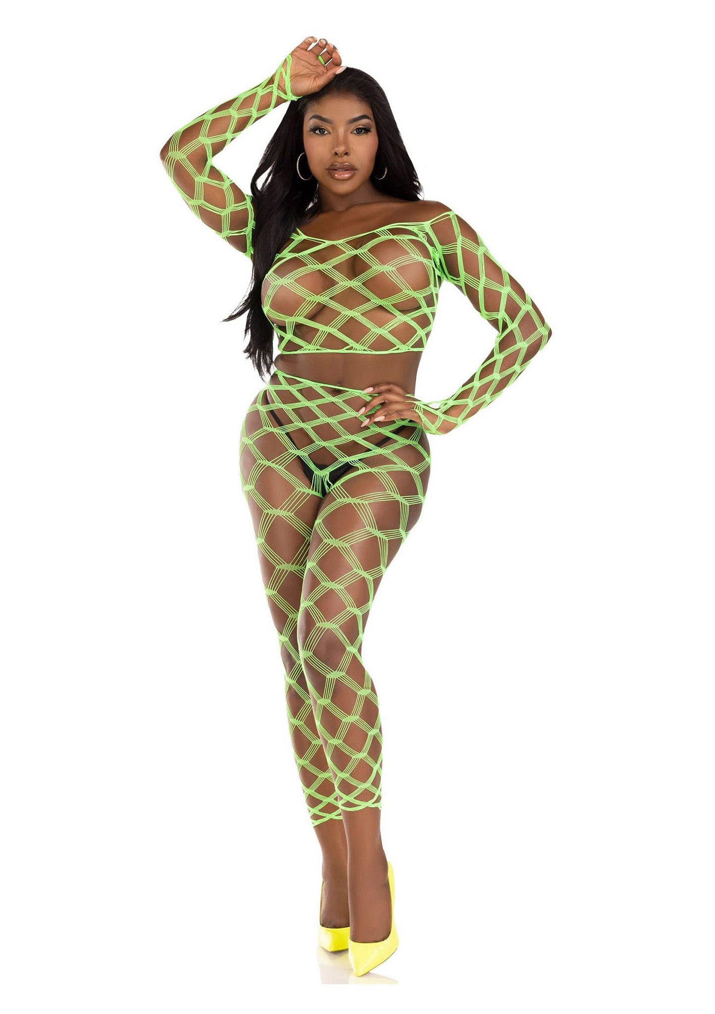 86643 leg avenue very sexy lingerie net crop top and footless tights