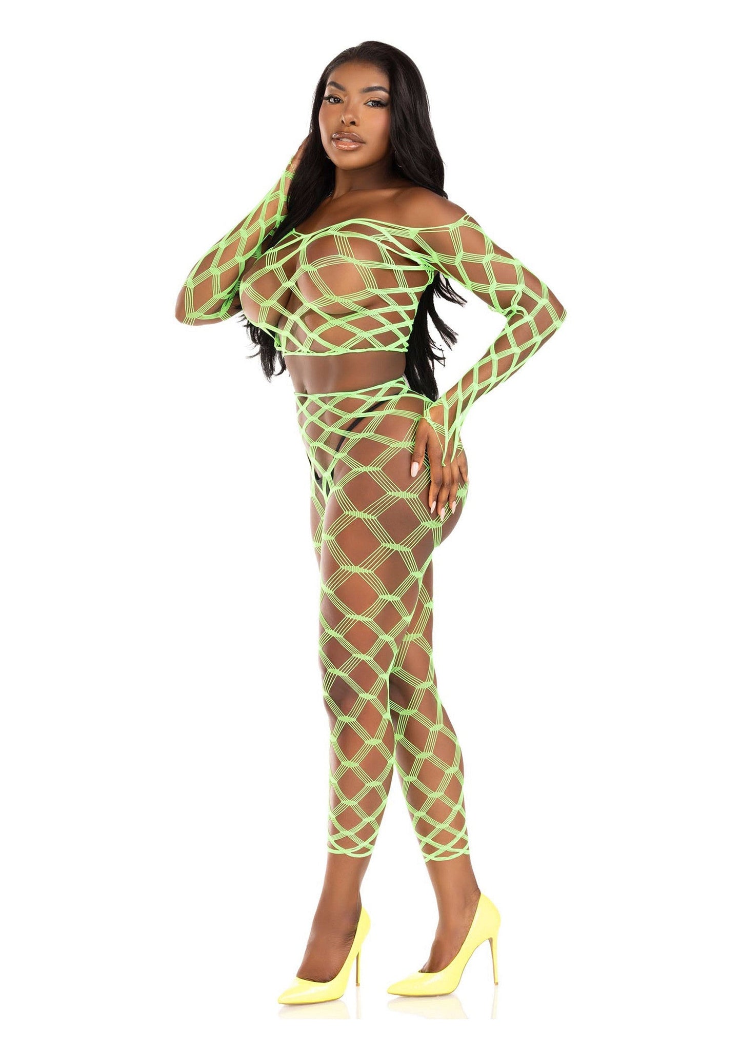 86643 leg avenue very sexy lingerie net crop top and footless tights