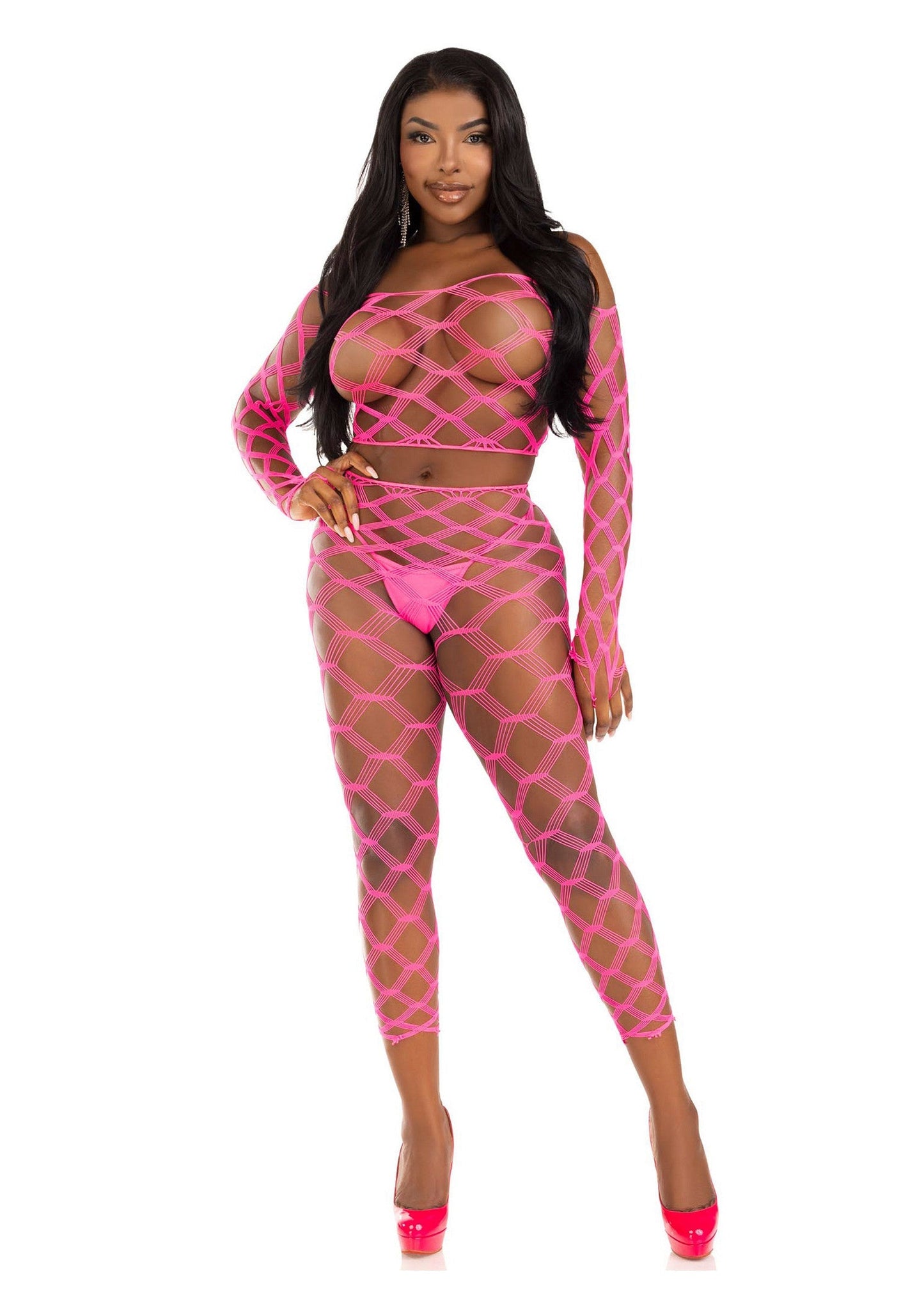 86643 leg avenue very sexy lingerie net crop top and footless tights