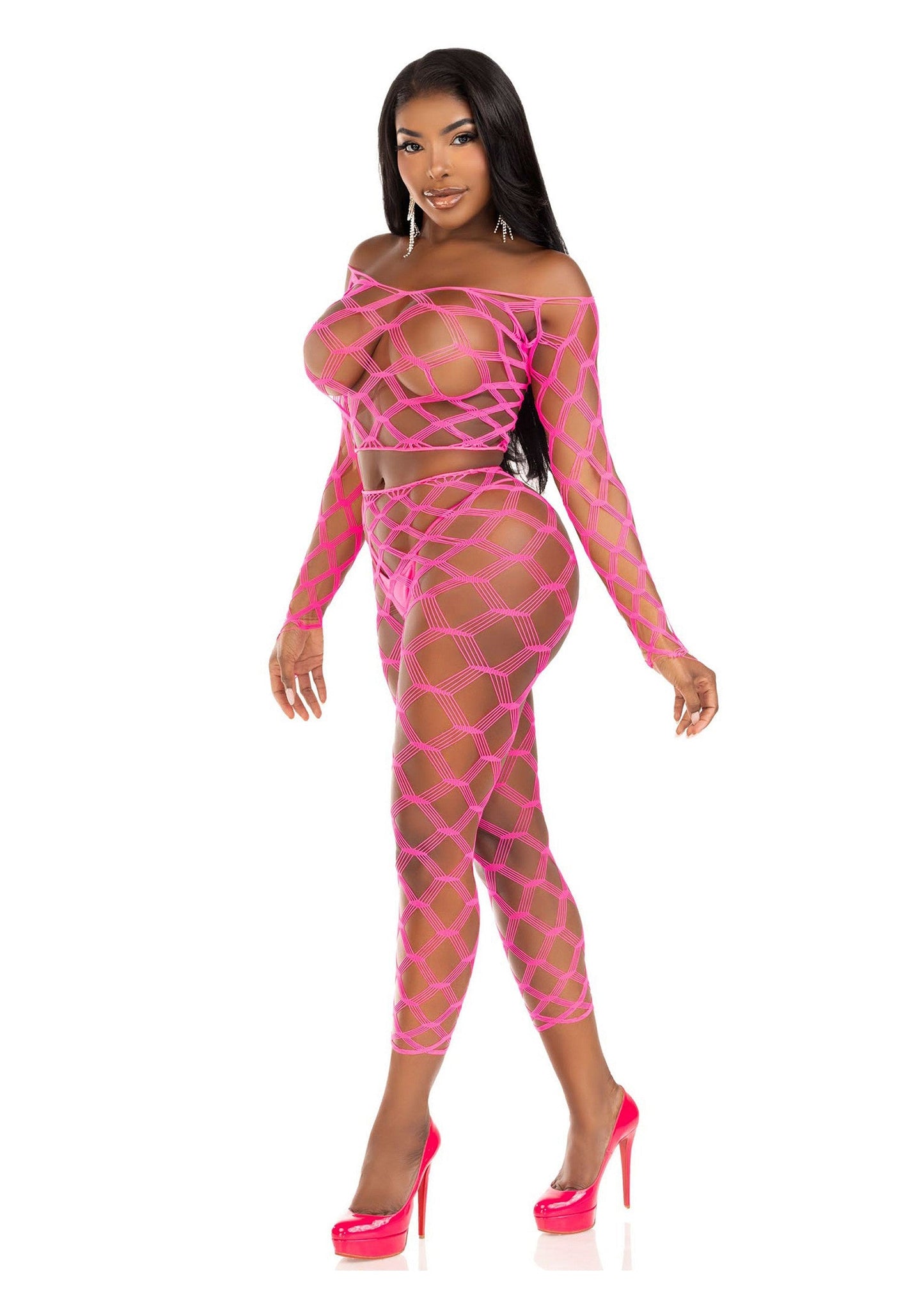 86643 leg avenue very sexy lingerie net crop top and footless tights
