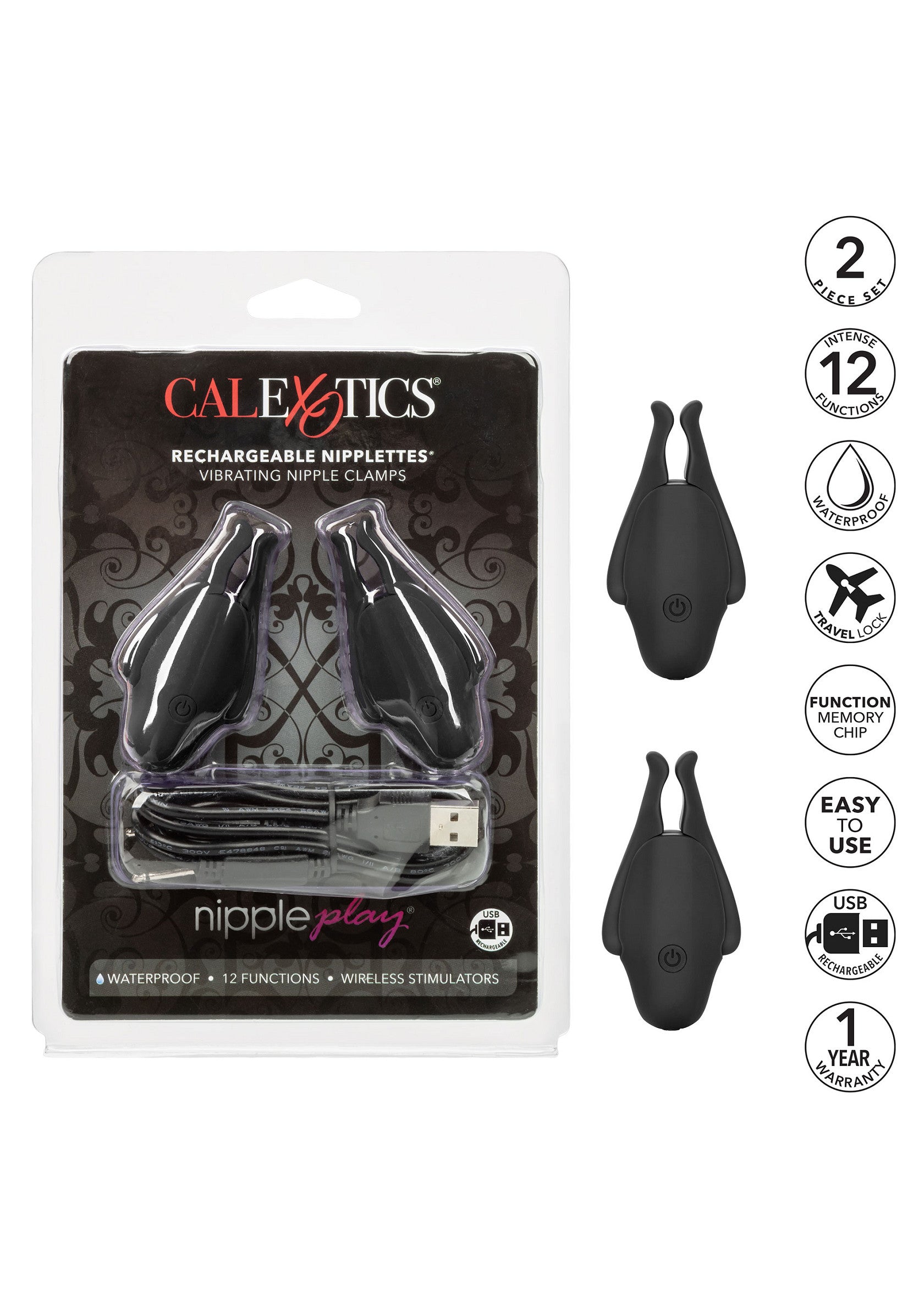 12959 calexotics nipple play rechargeable nipplettes
