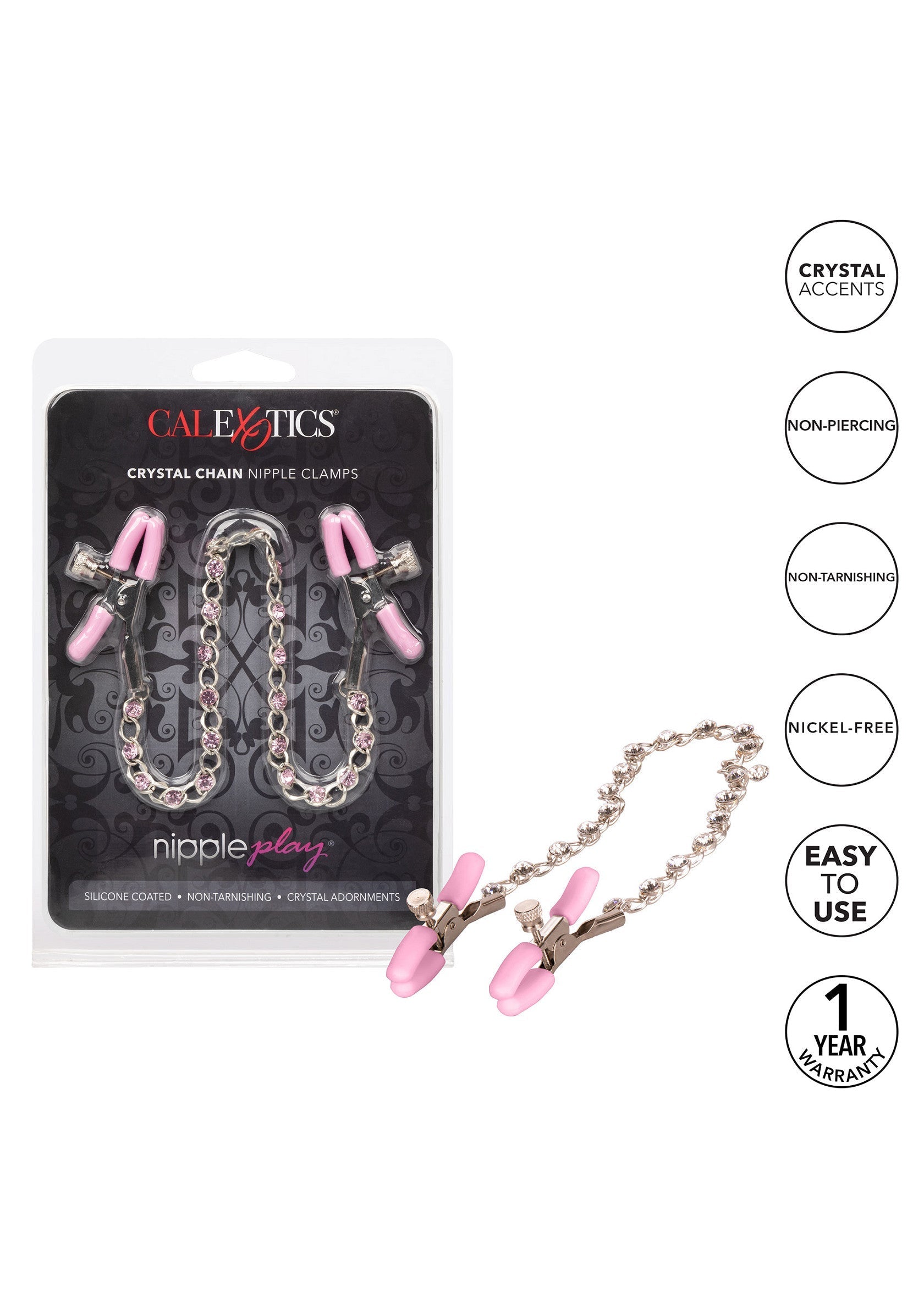 12969 calexotics nipple play crystal chain nipple clamps