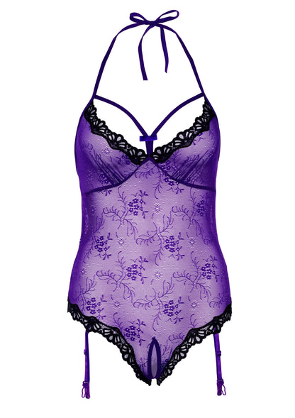 75110 daring intimates lace teddy with open crotch