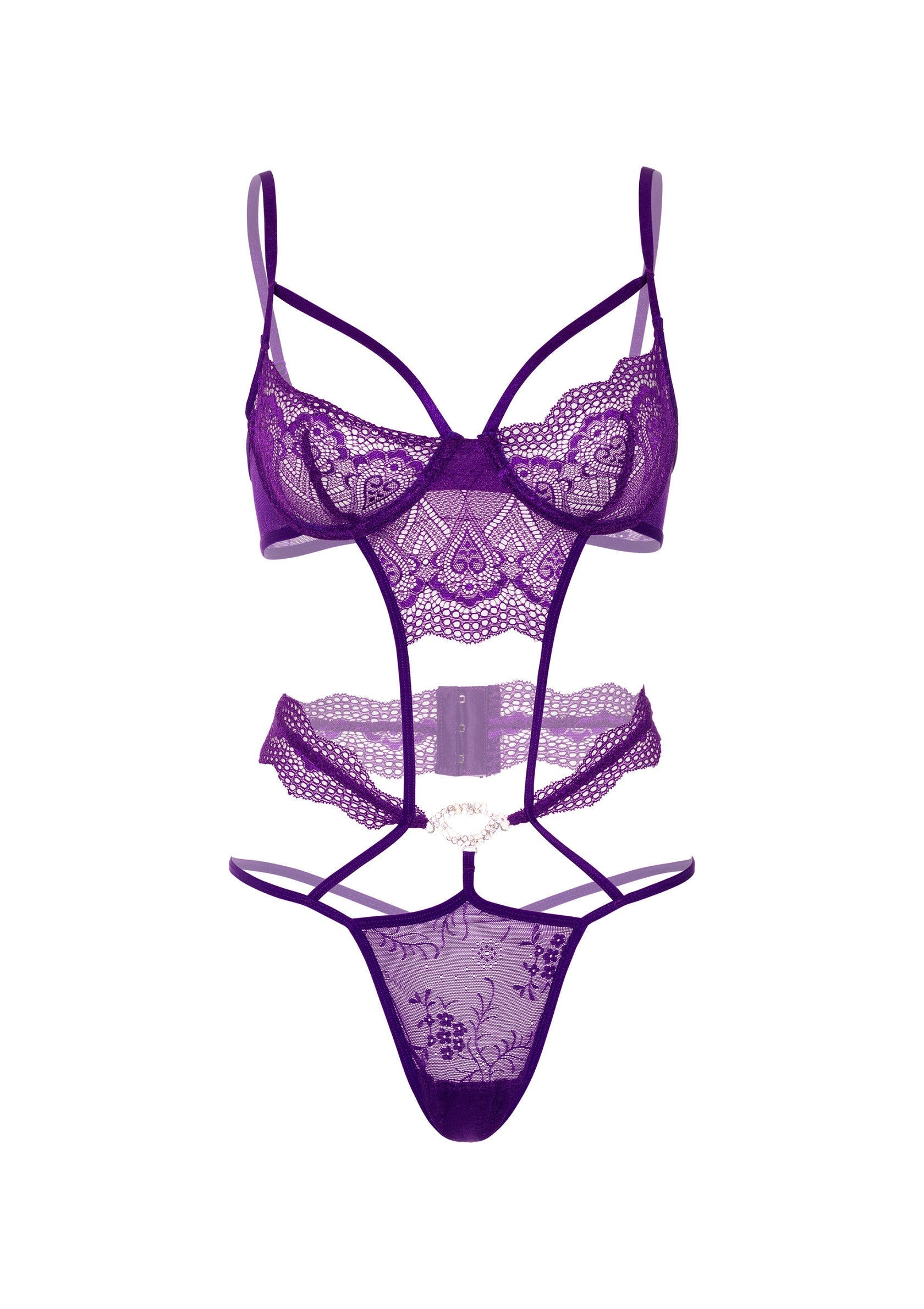 75116 daring intimates heart lace teddy with jewel