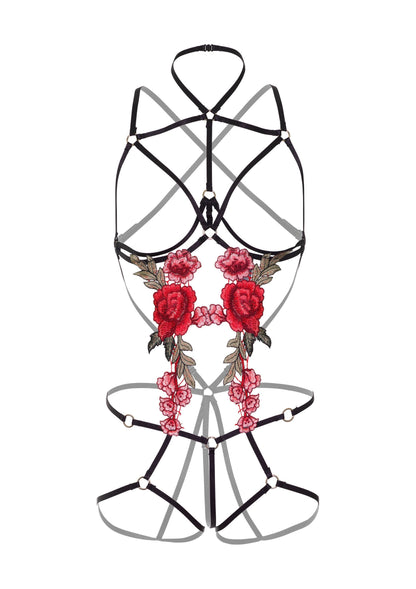 75141 daring intimates roses strappy teddy w pasties