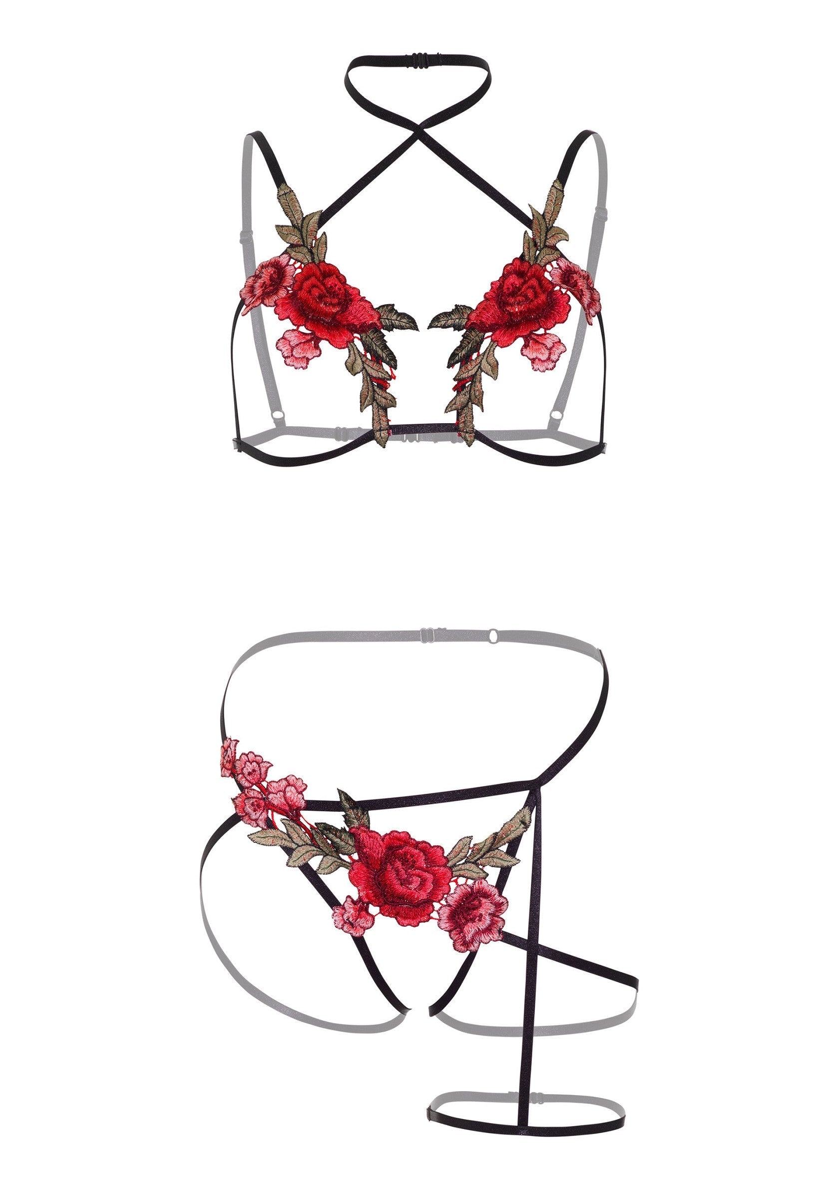 75142 daring intimates roses bra and crotchless panty