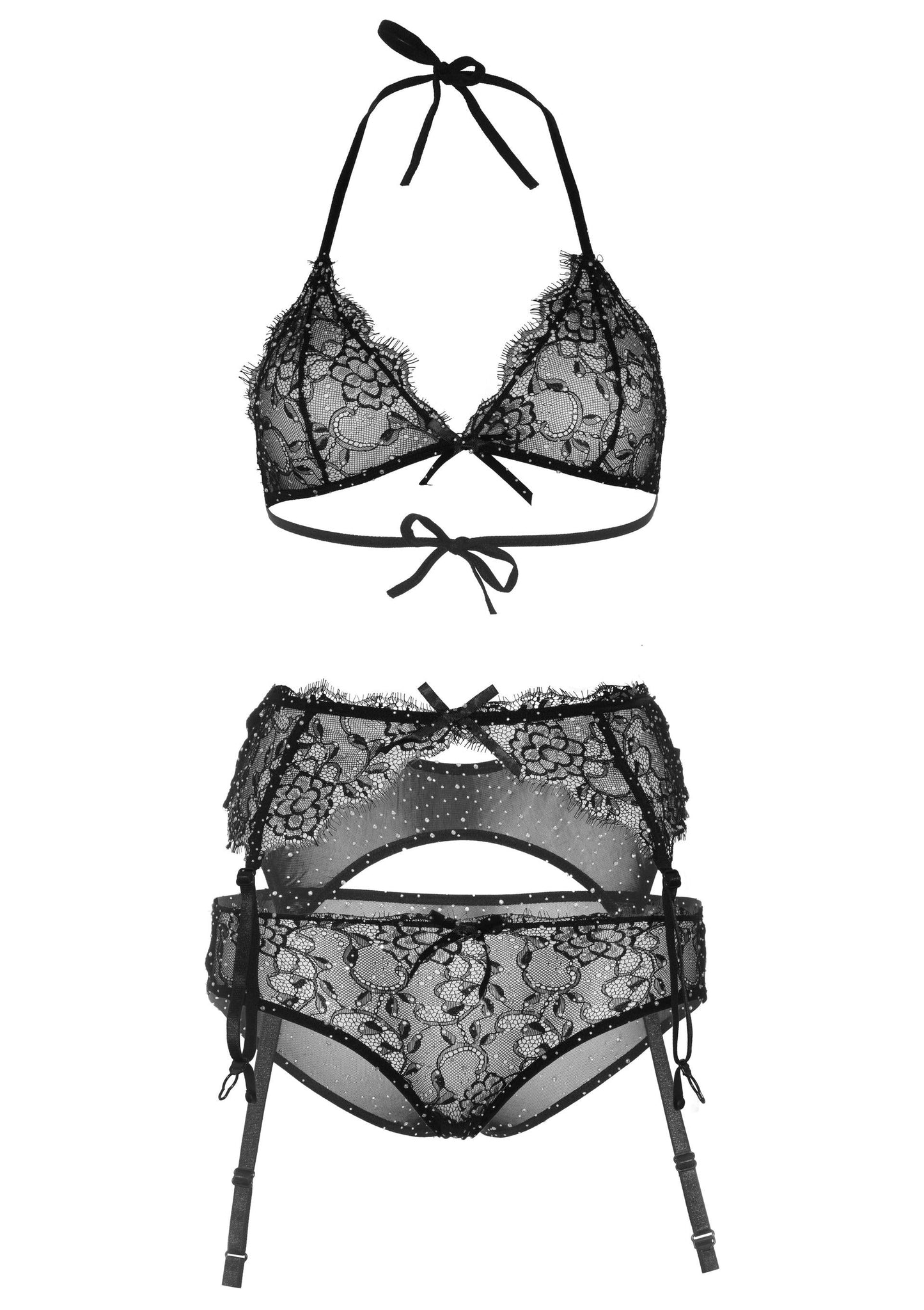 Bra and Panty Set with Lace Garter Belt