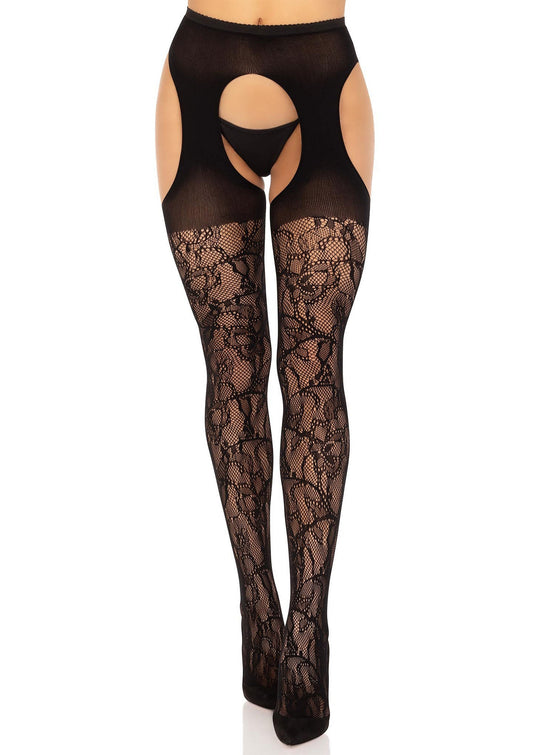 84974 leg avenue eyelet rose lace suspender hose
