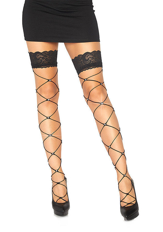 84983 leg avenue wide net thigh high with rhinestone