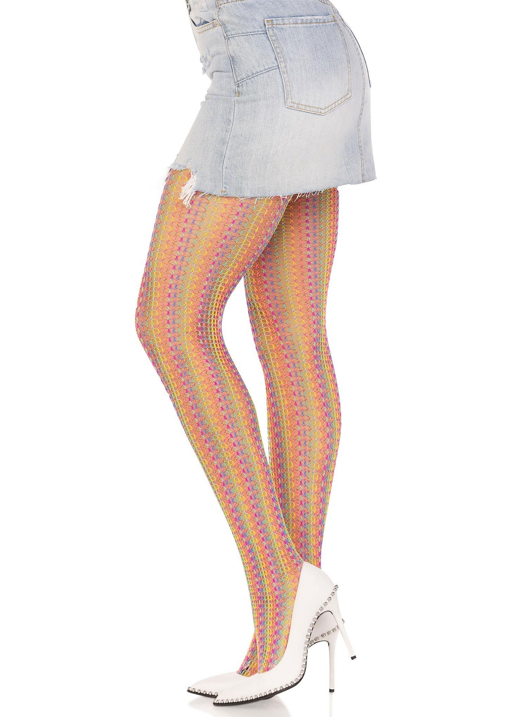 85036 leg avenue rainbow crochet net pantyhose