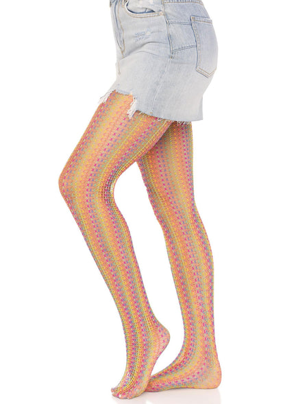 85036 leg avenue rainbow crochet net pantyhose