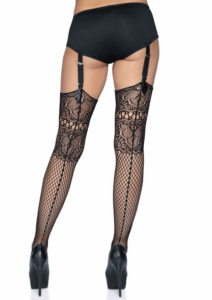85136 leg avenue fishnet backseam stockings with lace top
