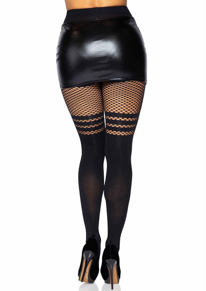 85138 leg avenue seamless opaque pantyhose with fishnet stripe
