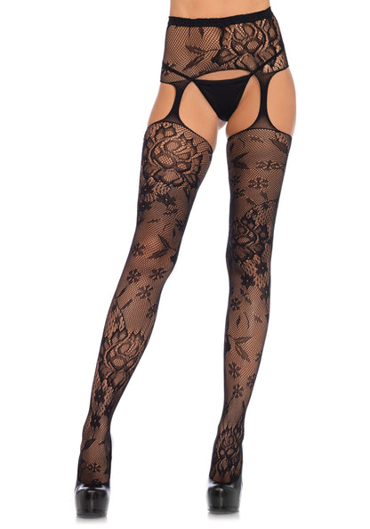 85150 leg avenue floral lace stockings with garter belt