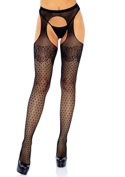 85191 leg avenue polka dot fishnet suspender hose