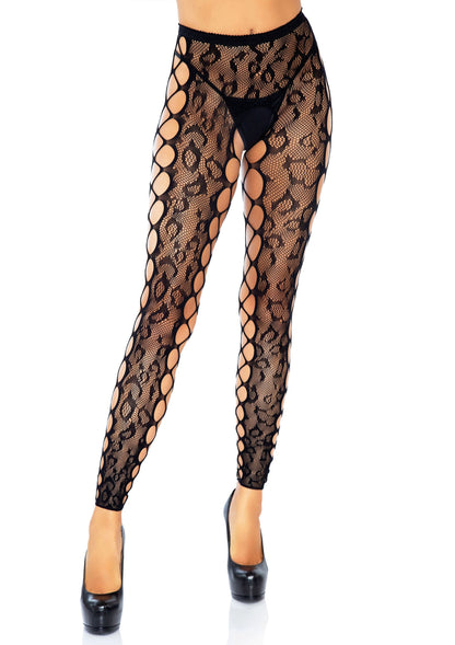85194 leg avenue leopard footless and crotchless pantyhose