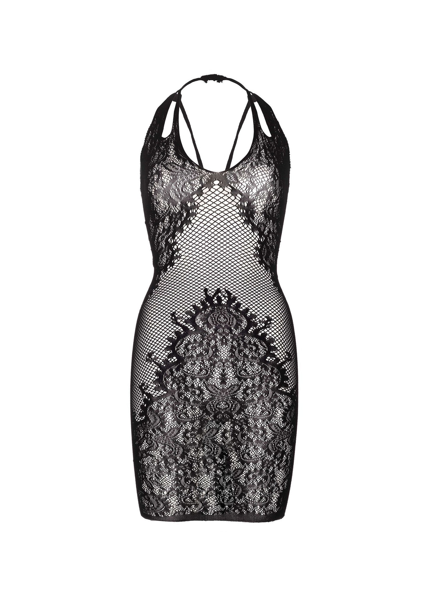 85283 leg avenue very sexy lingerie strap halter dress with faux lace up back