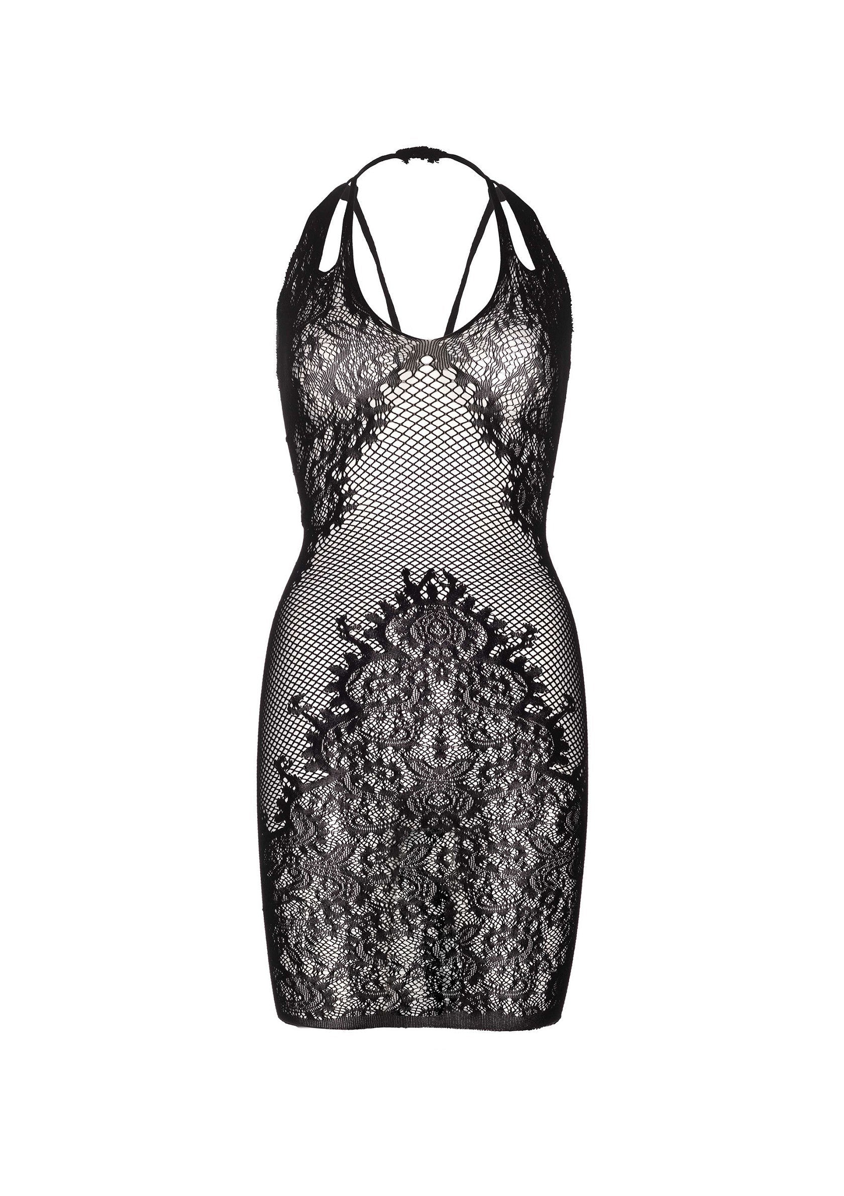 85283 leg avenue very sexy lingerie strap halter dress with faux lace up back