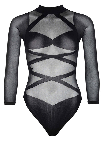 85397 leg avenue very sexy lingerie opaque criss cross bodysuit and thigh highs