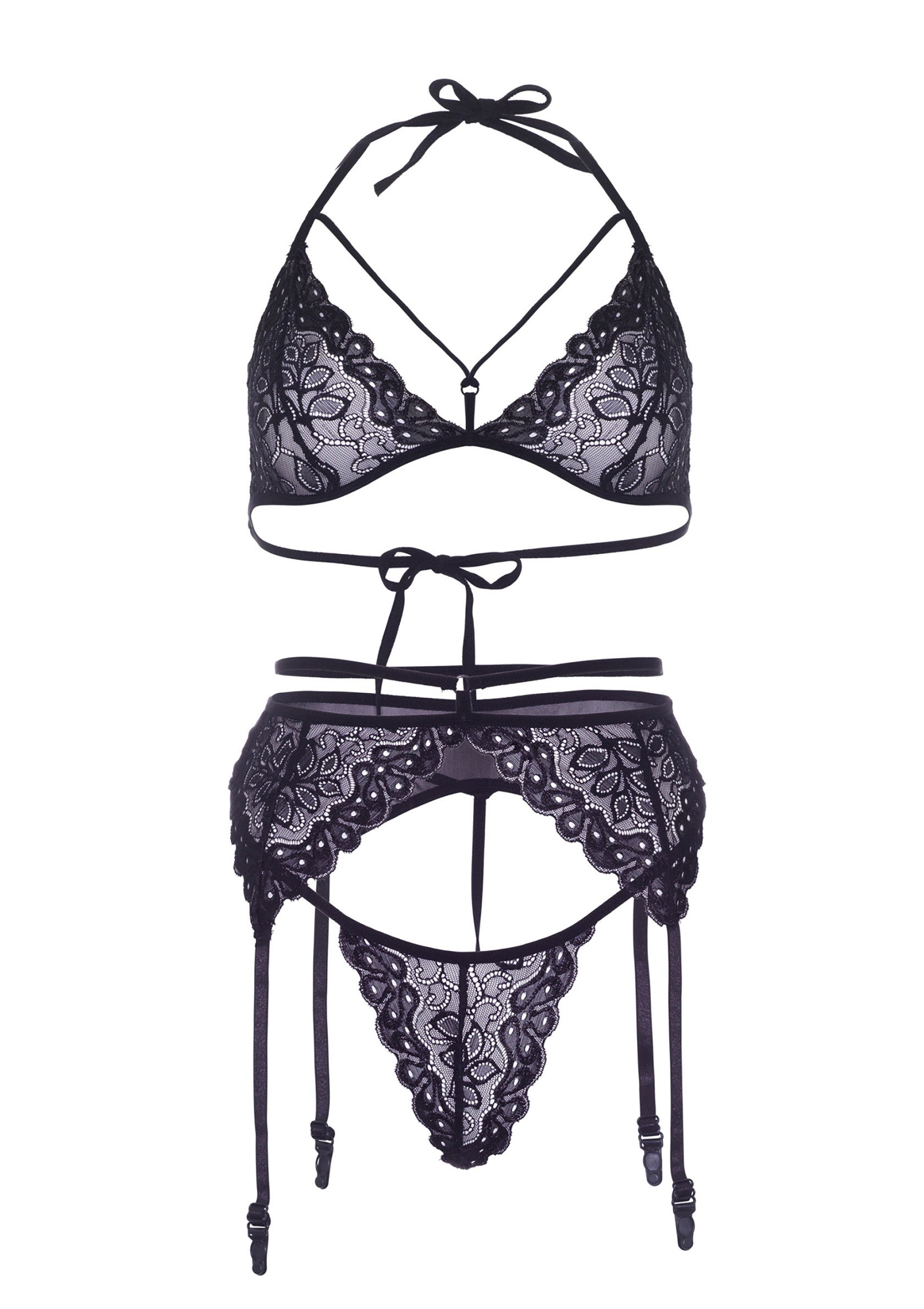 86512 leg avenue very sexy lingerie cage strap bra string and garter belt