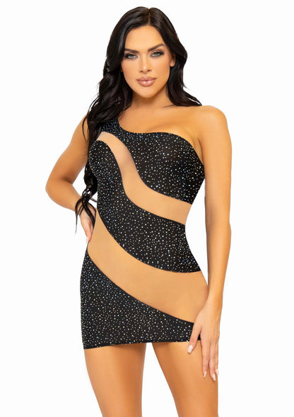 86612 leg avenue rhinestone mini dress with mesh accents