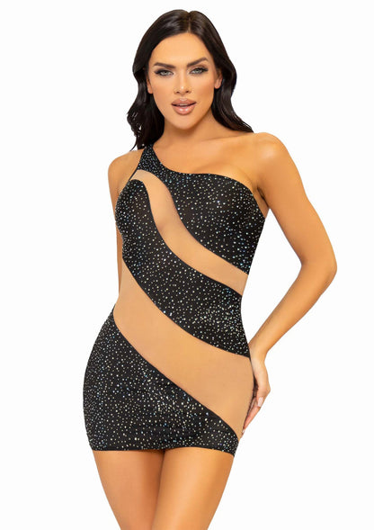 86612 leg avenue rhinestone mini dress with mesh accents
