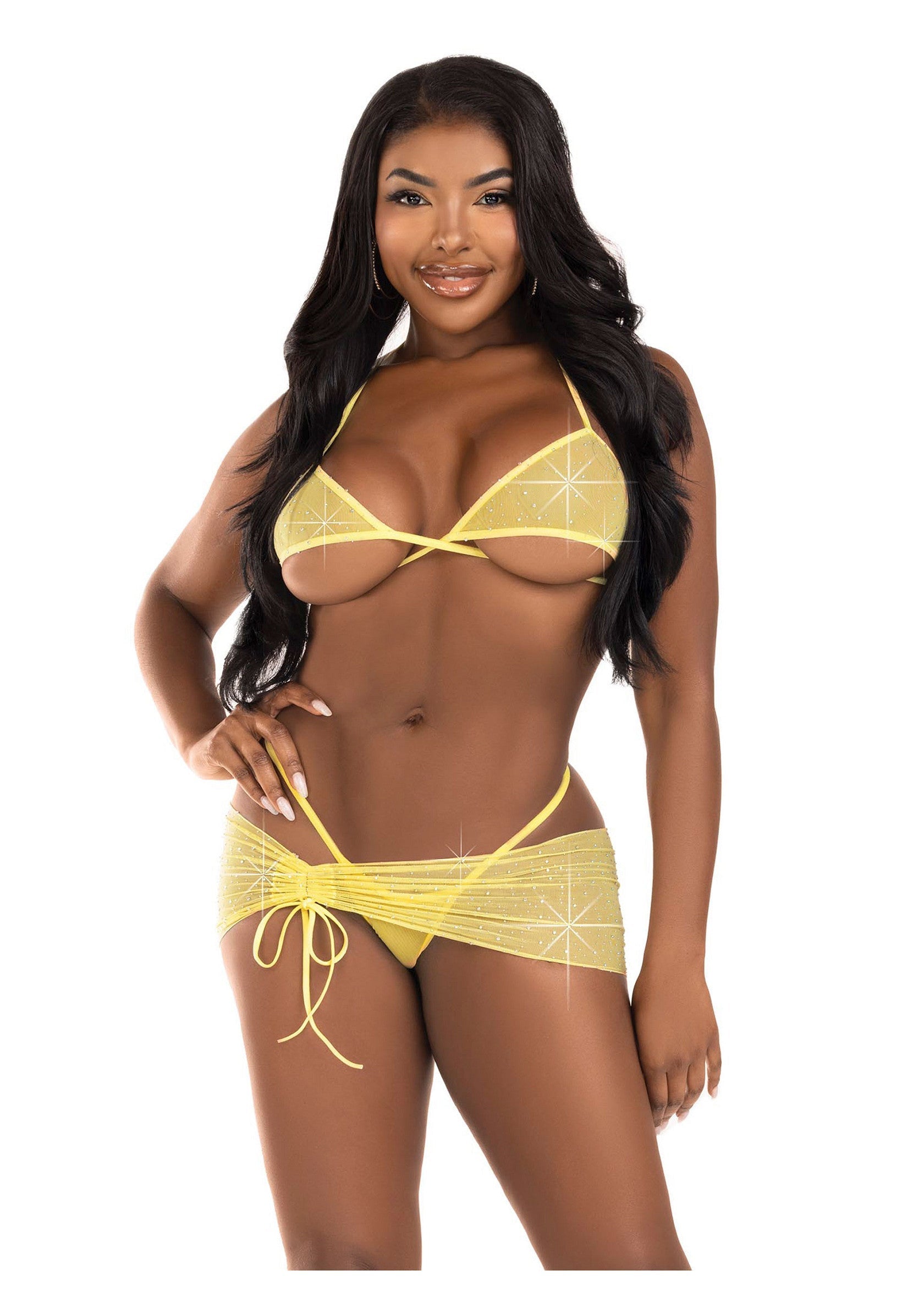 86630 leg avenue very sexy lingerie rhinestone bra top string and sarong
