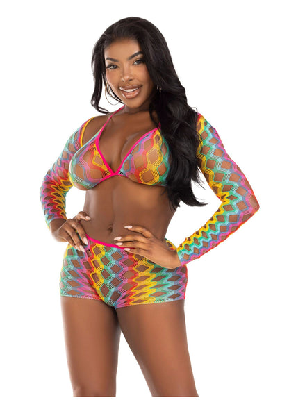 86631 leg avenue very sexy lingerie rainbow net top boyshorts and shrug