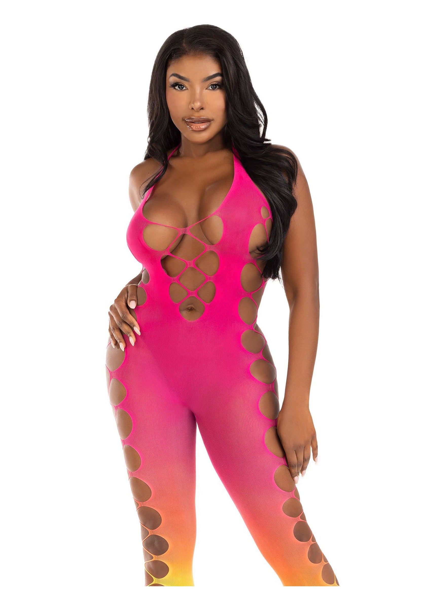 86641 leg avenue very sexy lingerie ombre faux lace up footless bodystocking