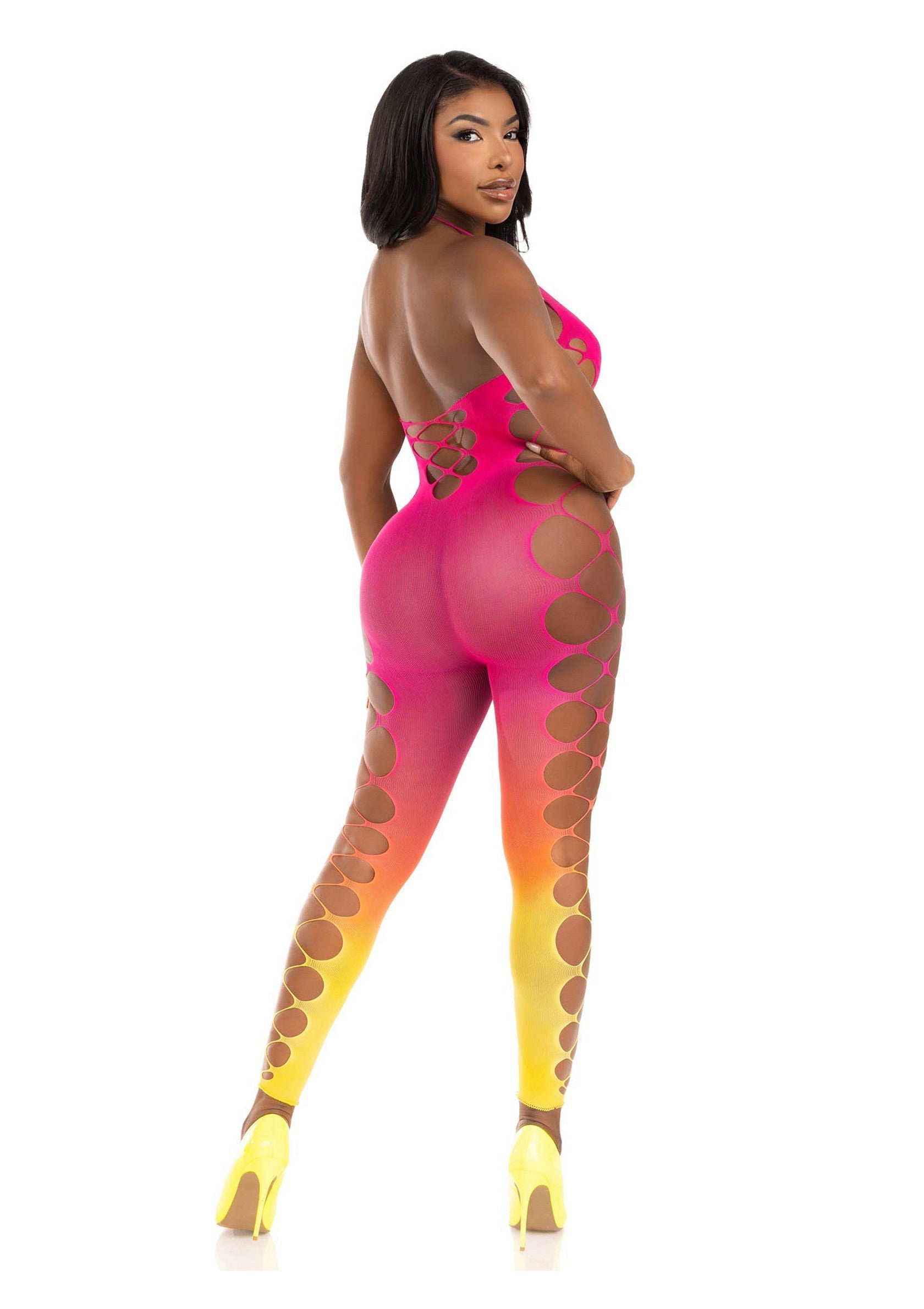 86641 leg avenue very sexy lingerie ombre faux lace up footless bodystocking
