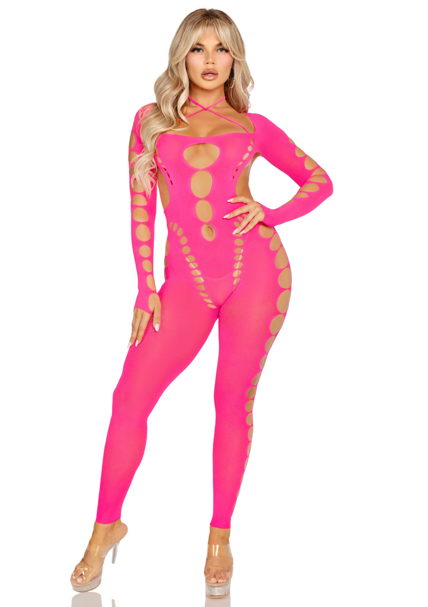 Opaque Cut-Out Footless Bodystocking