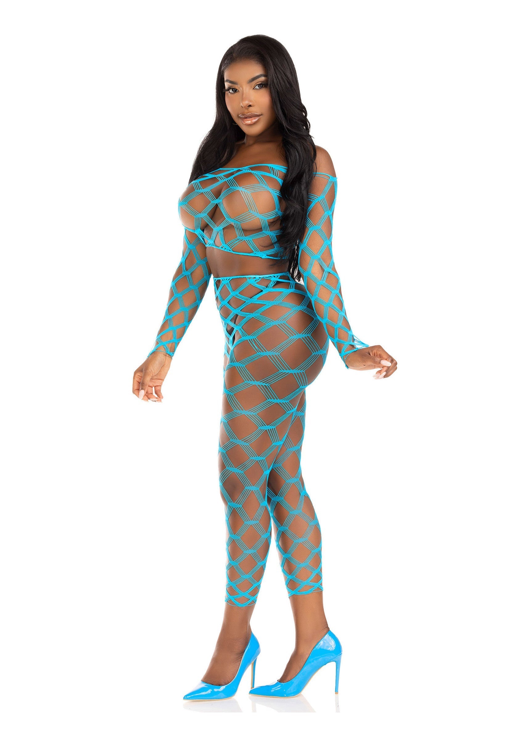 86643 leg avenue very sexy lingerie net crop top and footless tights