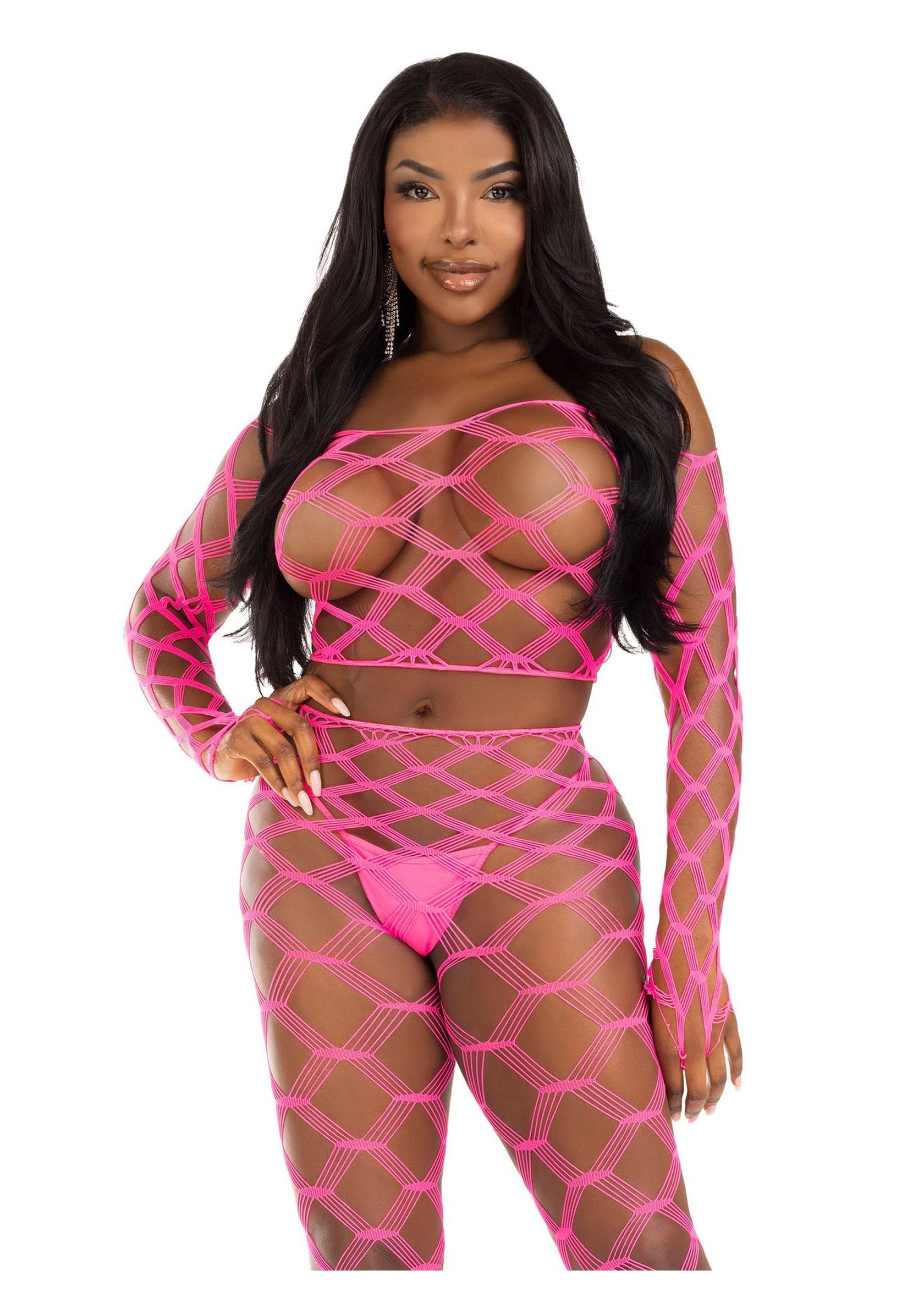 86643 leg avenue very sexy lingerie net crop top and footless tights