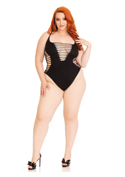 86655 leg avenue very sexy lingerie plus shredded racer back thong bodysuit