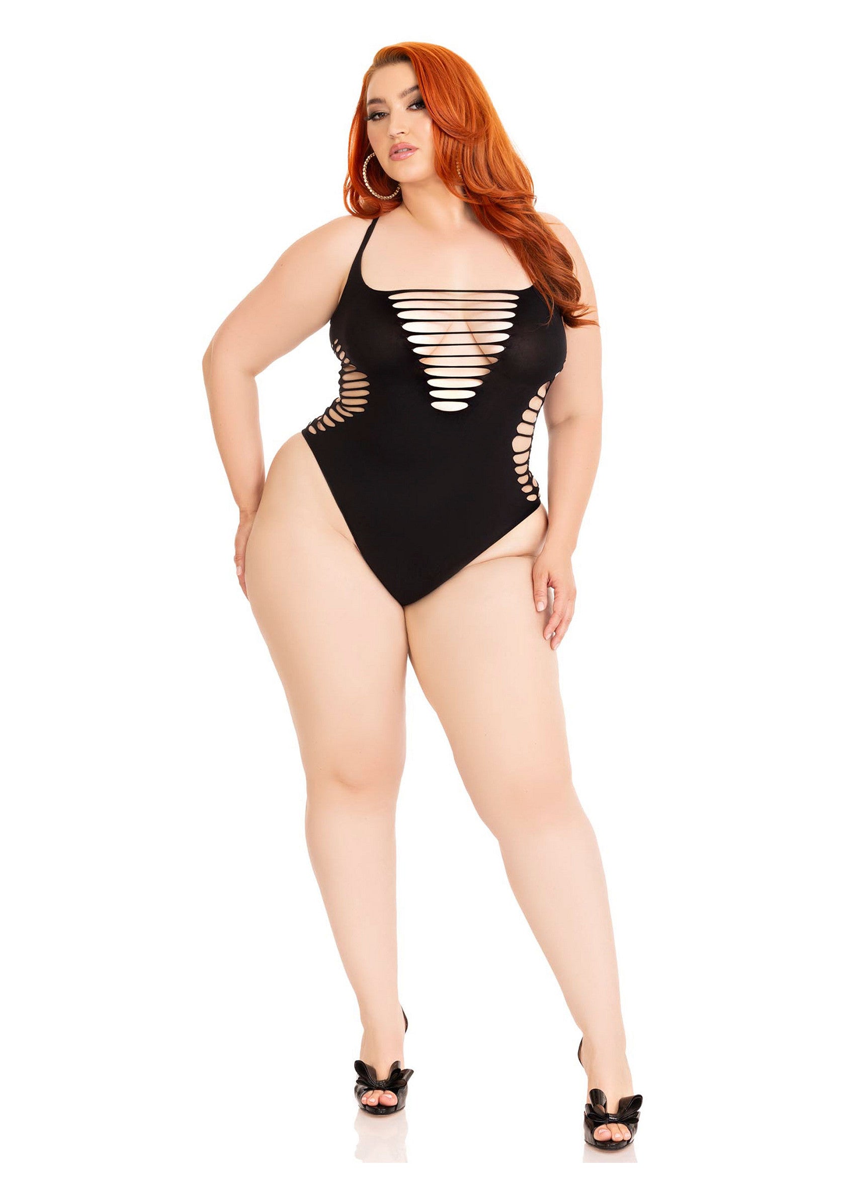 86655 leg avenue very sexy lingerie plus shredded racer back thong bodysuit